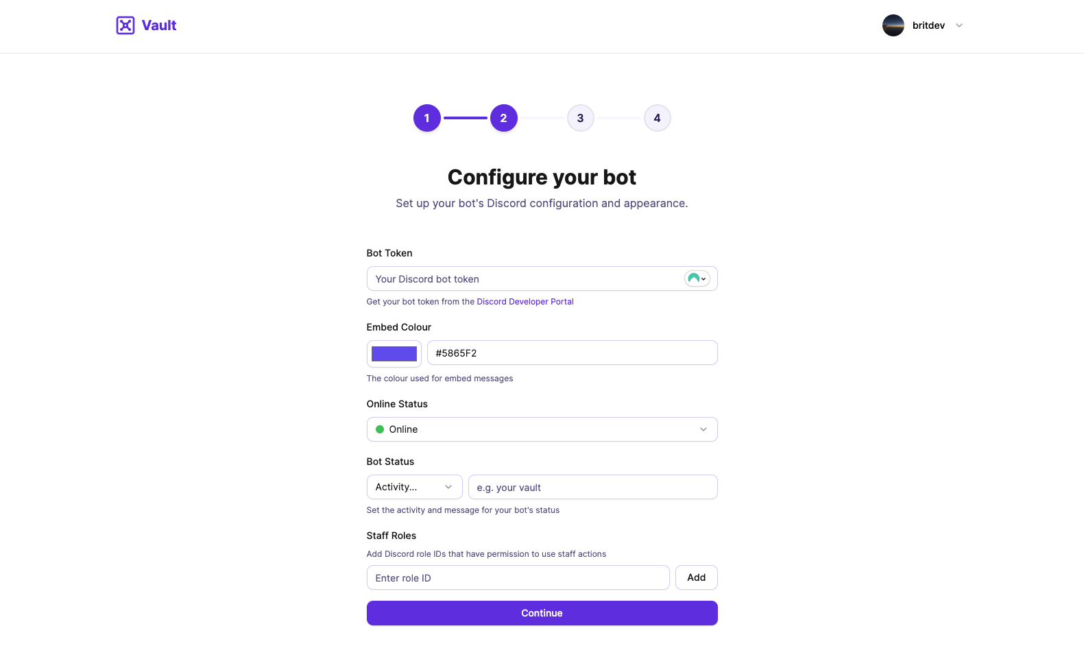Custom bot setup stage